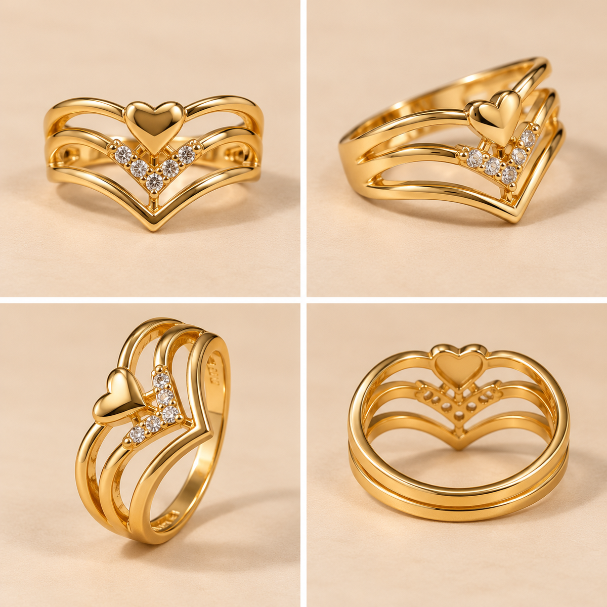 Double Heart Chevron Gold Ring