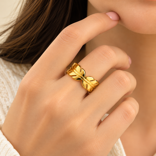 18K Gold Plated Golden Laurel Leaf Ring