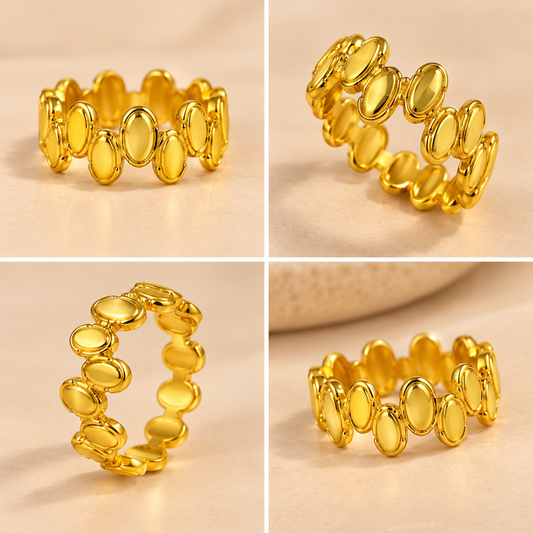 18K Gold Plated Multi Oval Disc Statement Ring