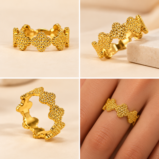 18K Gold Plated Vintage Clover Filigree Statement Ring