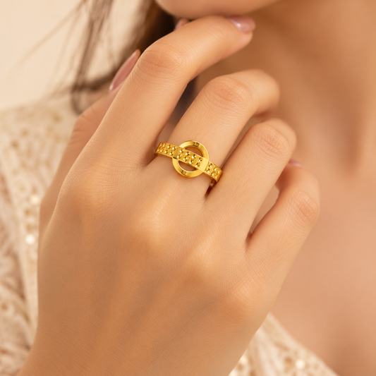 18K Gold Plated Circular Geometric Openwork Ring