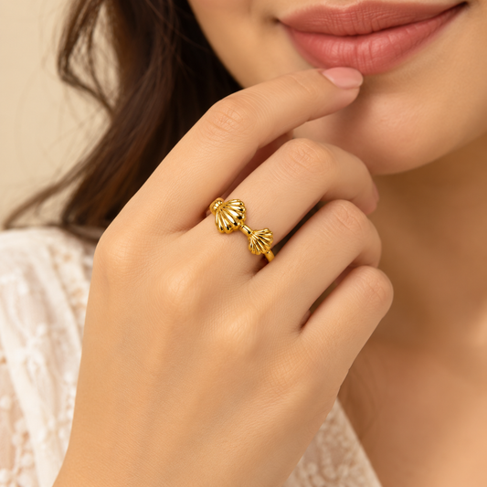18k Gold Plated Shell Bow Ring