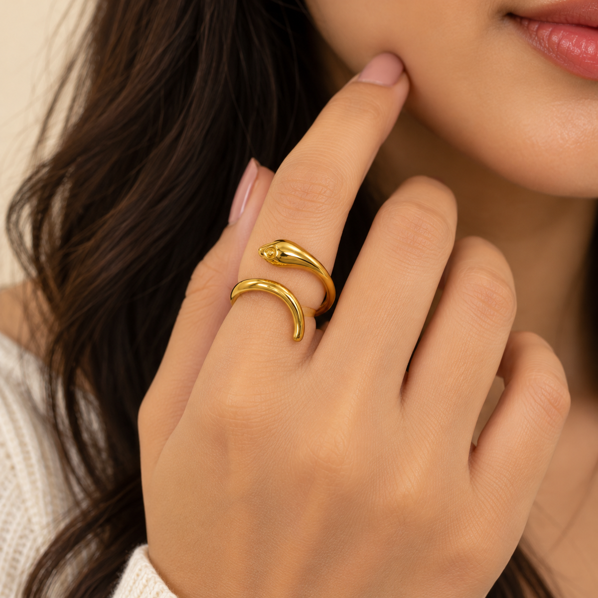 18K Gold Plated Minimalist Snake Wrap Adjustable Ring