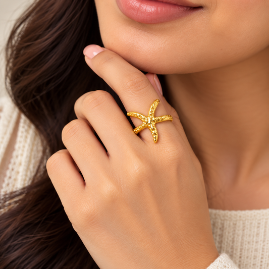 18K Gold Plated Starfish Adjustable Ring