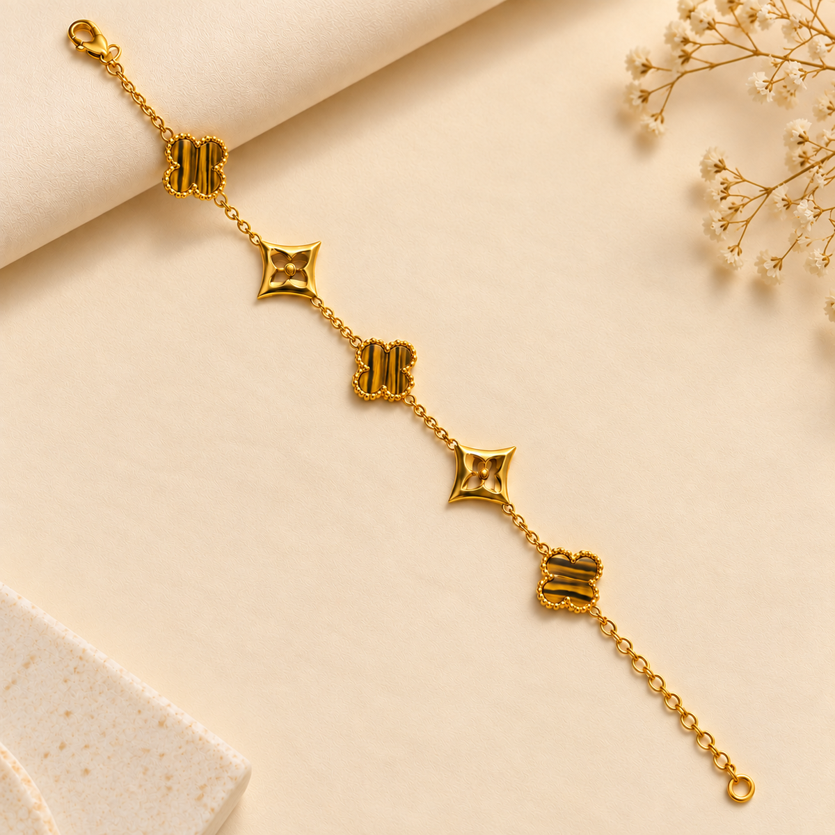Golden Clover Charm Adjustable Bracelet