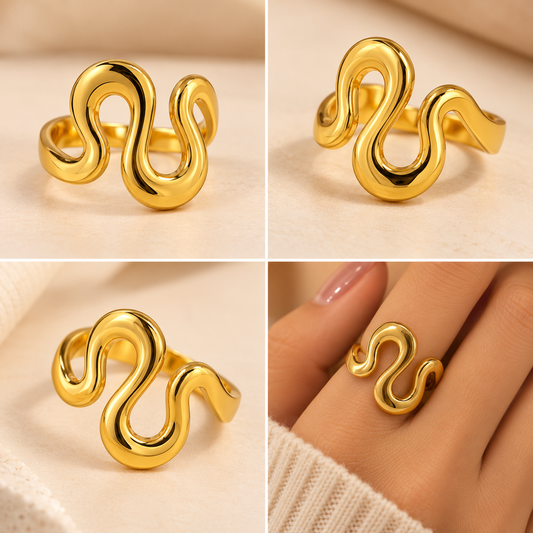 18K Gold Plated Sculpted Serpentine Wave Statement Ring