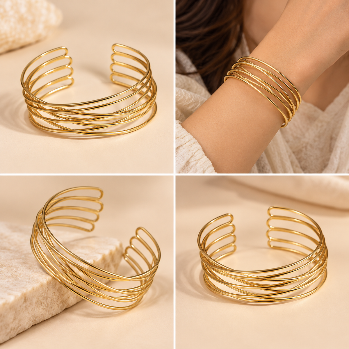 Golden Multi-Layer Criss Cross Adjustable Cuff Bracelet