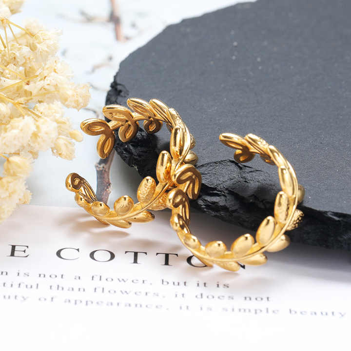 Gold-Toned Leaflet Hoops Earrings