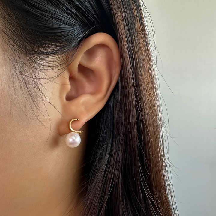 Gold Pearl Hoop Earring