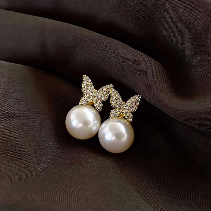 Butterfly Pearl Eardrop Stud  Earrings