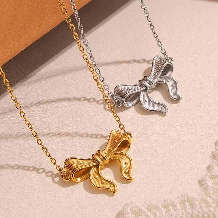 Anti Tarnish Gold Bow pendant necklace