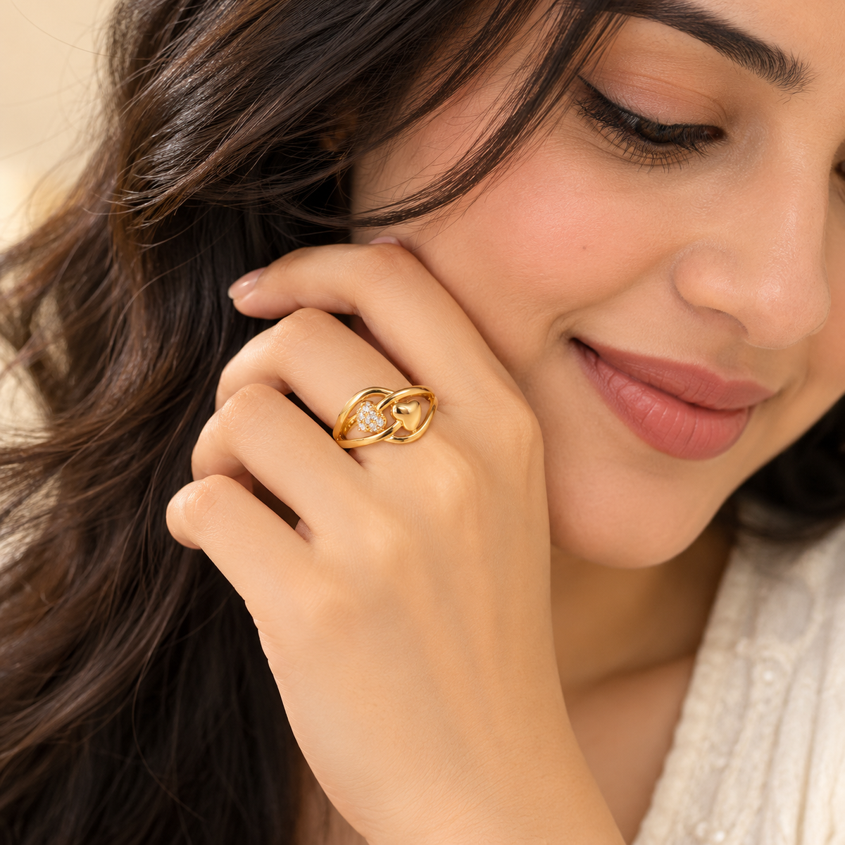 18K Gold Plated Double Heart Sparkle Gold Ring