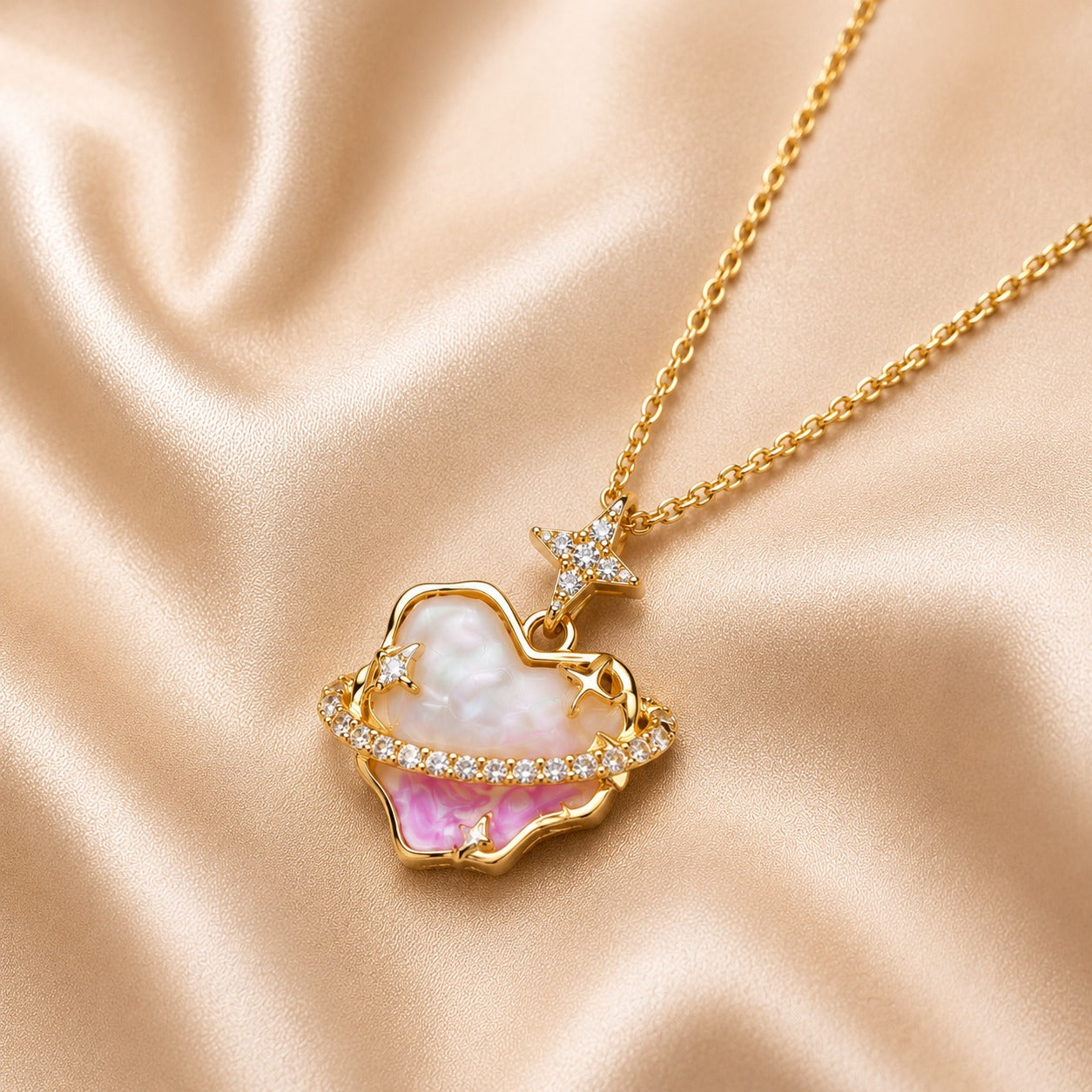 18K Gold Plated Cosmic Love Planet Necklace