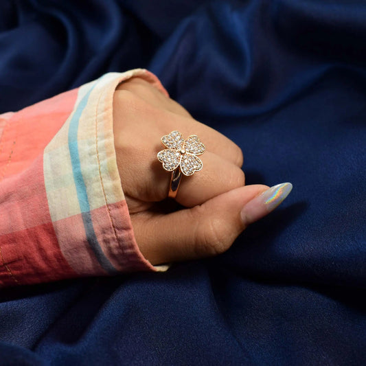 Anti Tarnish Rose Gold Spinning Flower Ring