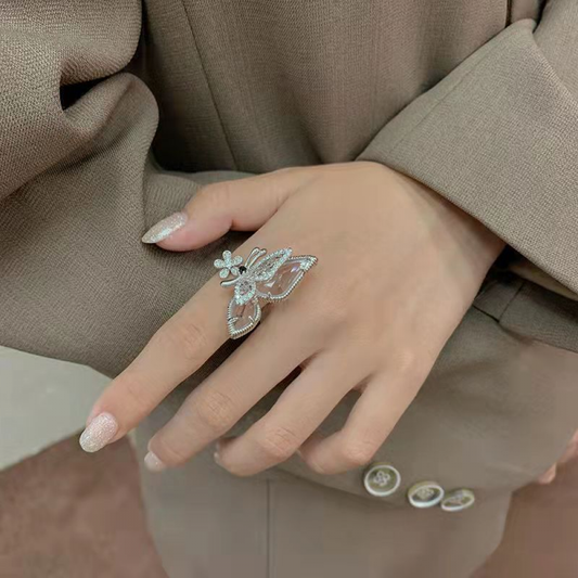 Silver Diamond Butterfly Ring