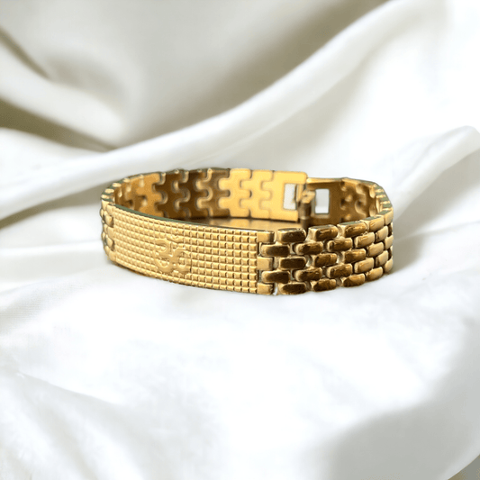 Stylish Gold Plated Om Grid Bracelet