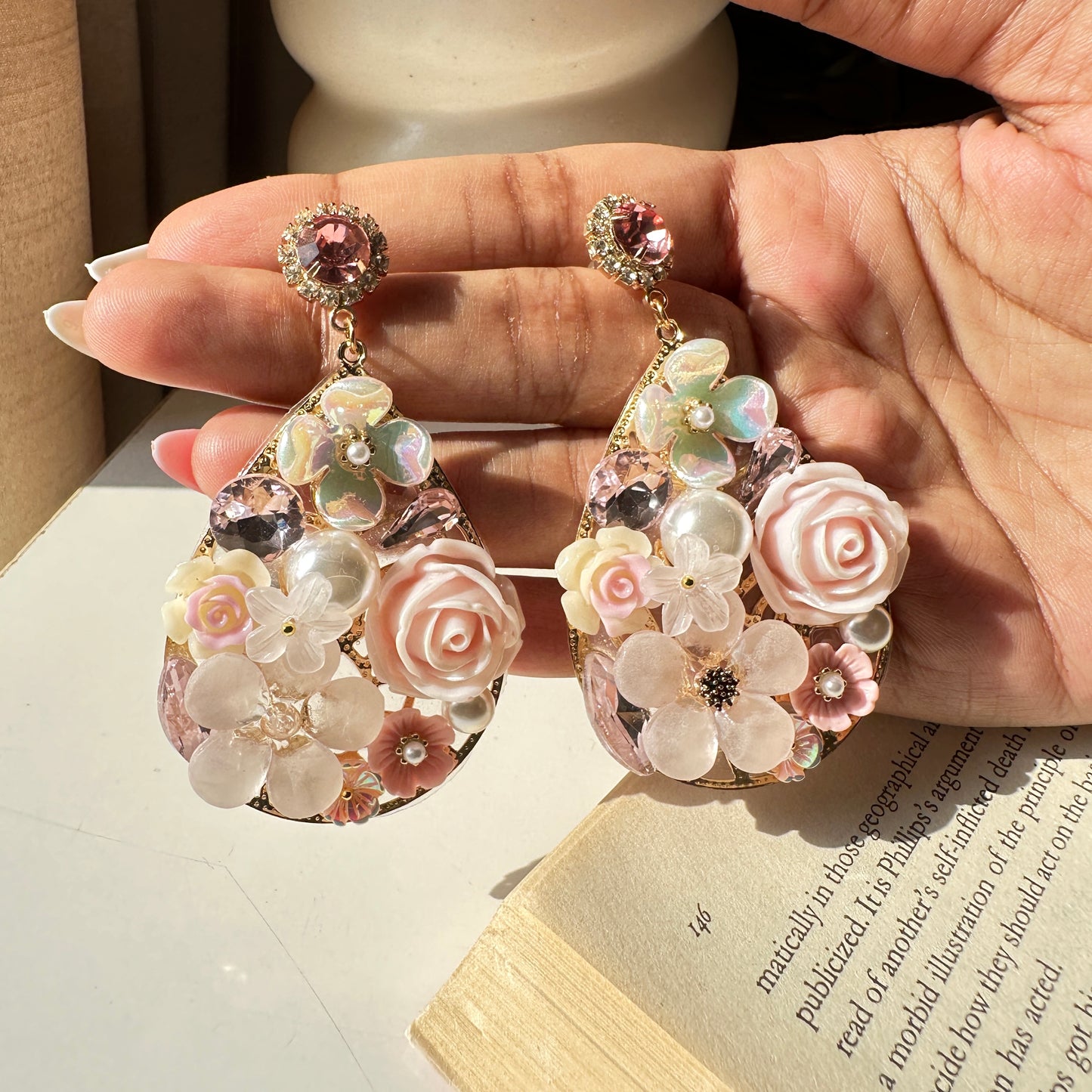 Pink Flower Danglers Turkish Earing