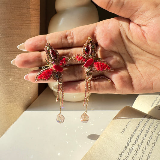 Red Dreamscape Butterfly Turkish Earrings