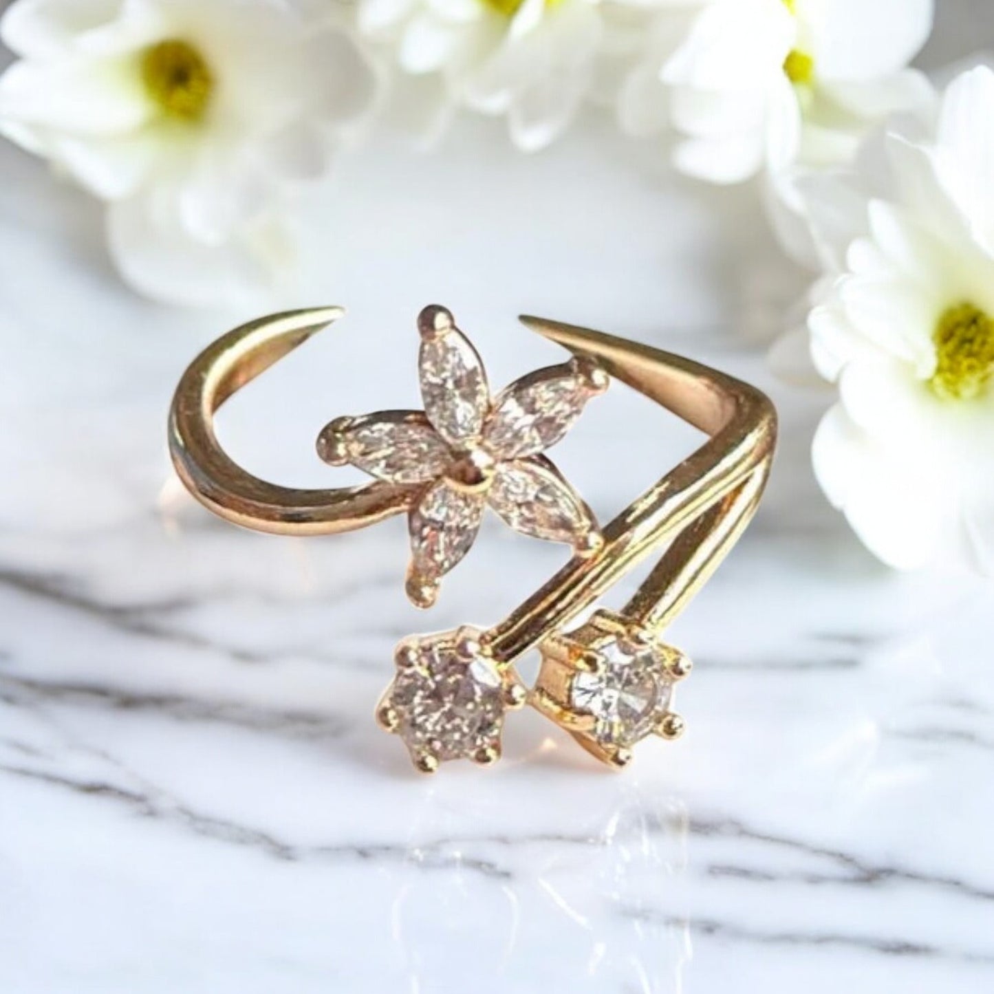 Gold Star Flower 18k Plated Ring