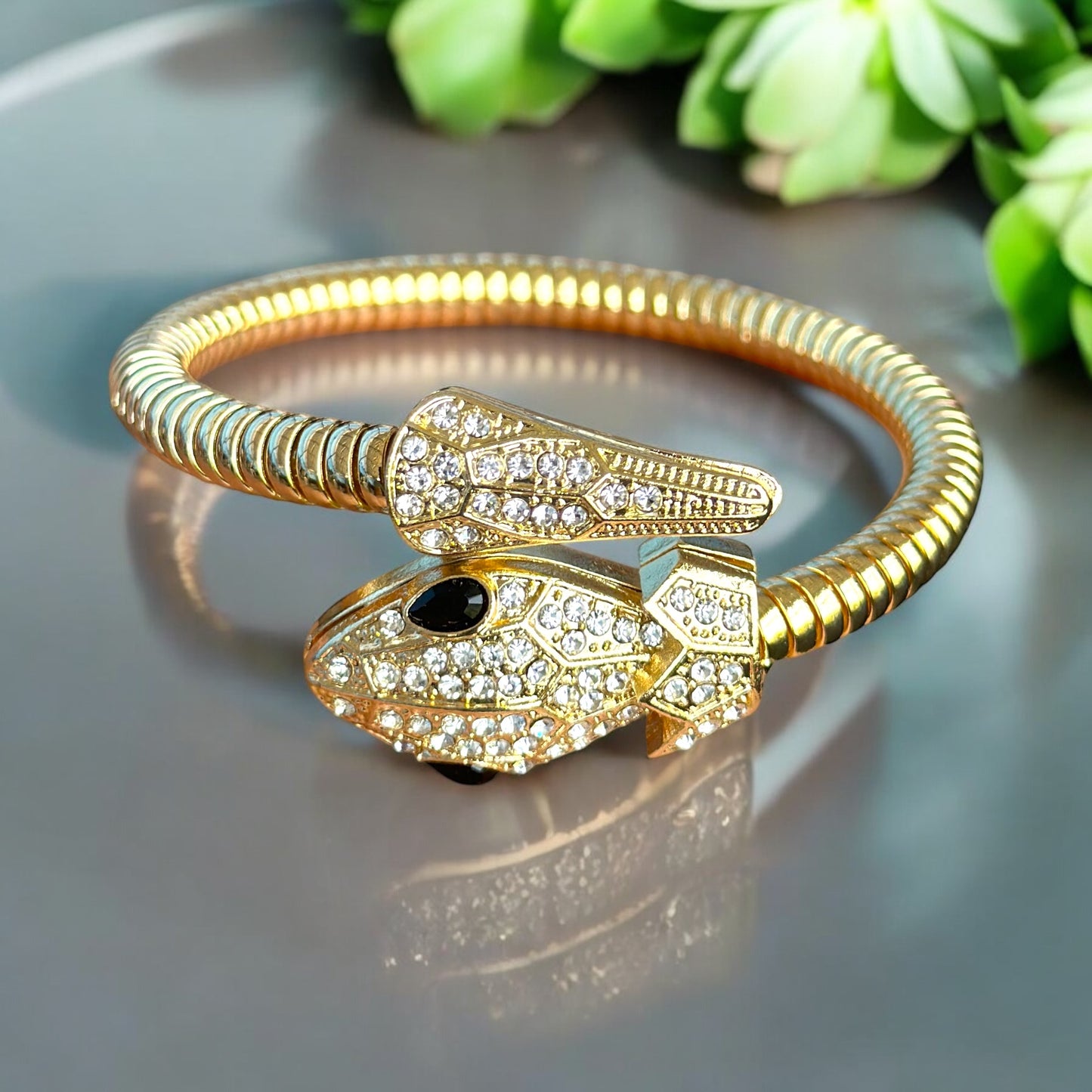 Gold Snake Diamond Cuff Bracelet