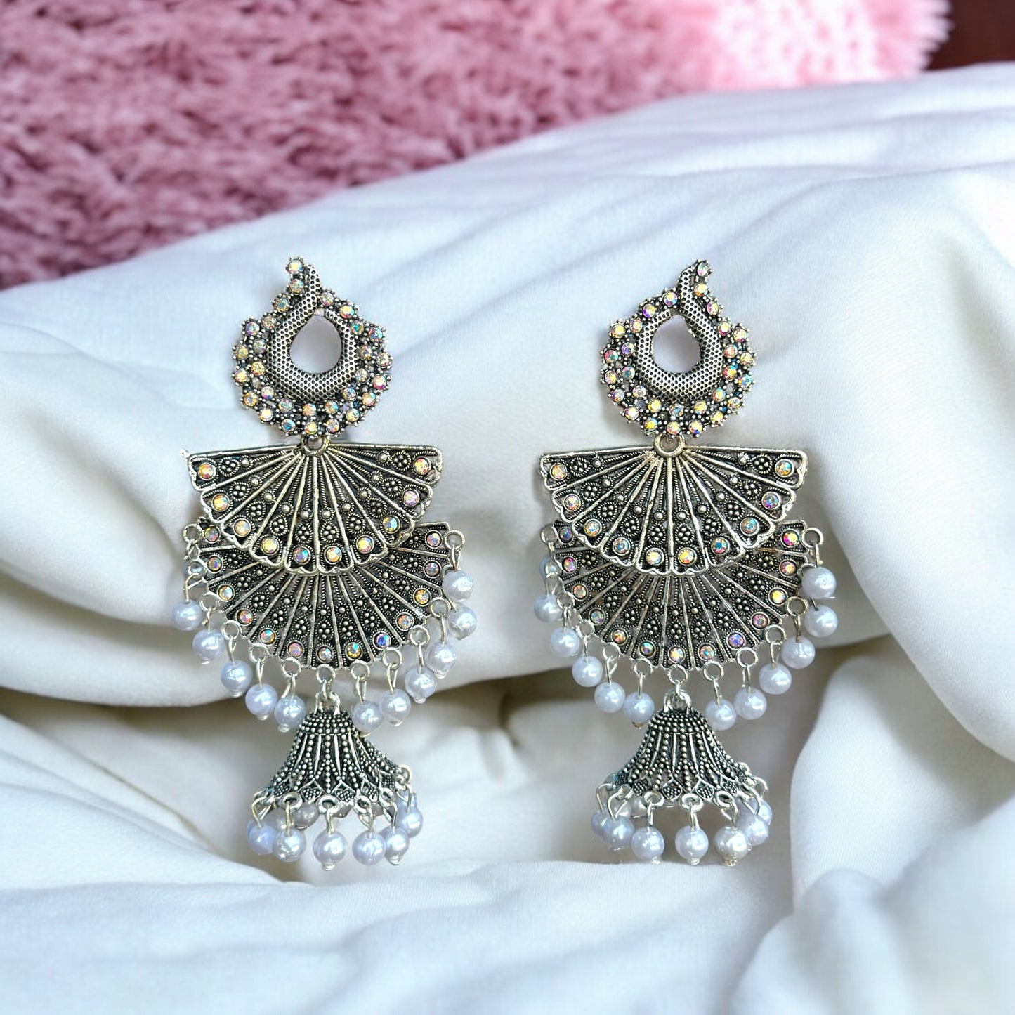 Silver Oxidised Party Wear Ethnic Earring.