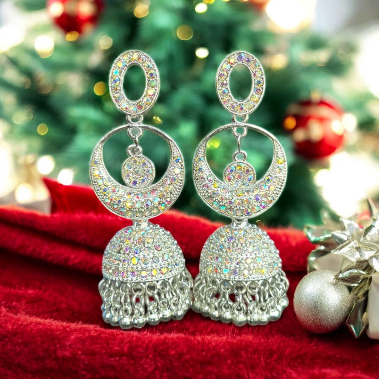 White Rainbow Long Jhumka Earrings