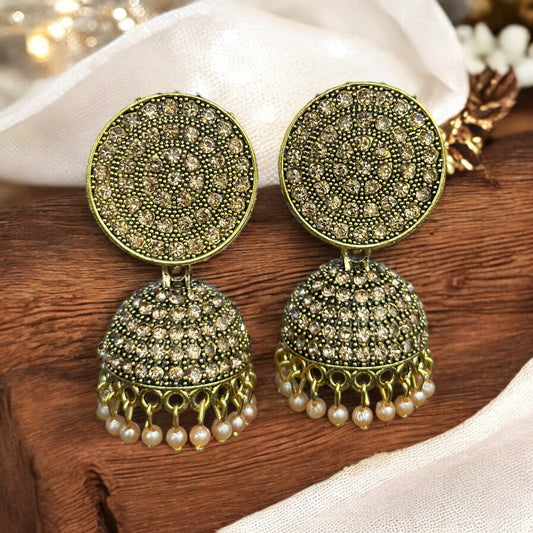 Golden Oxidised Jhumka Earring