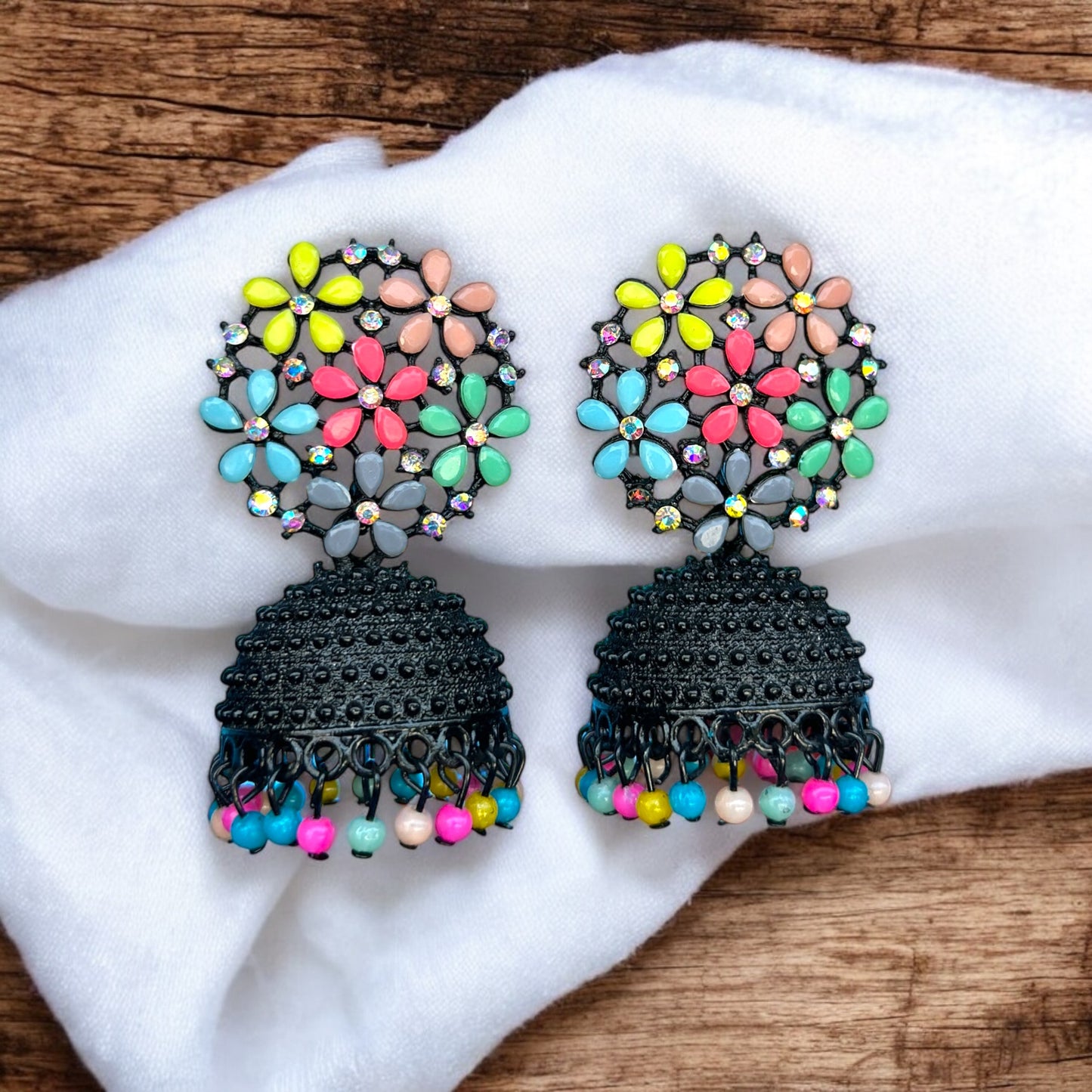 Multi Coloured Oxidised Jhumka Earring