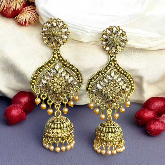 Gold-Plated Traditional Antique Jhumka Earrings