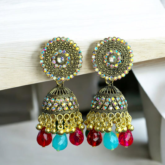 Multi Colour Oxidised Jhumka Earrings