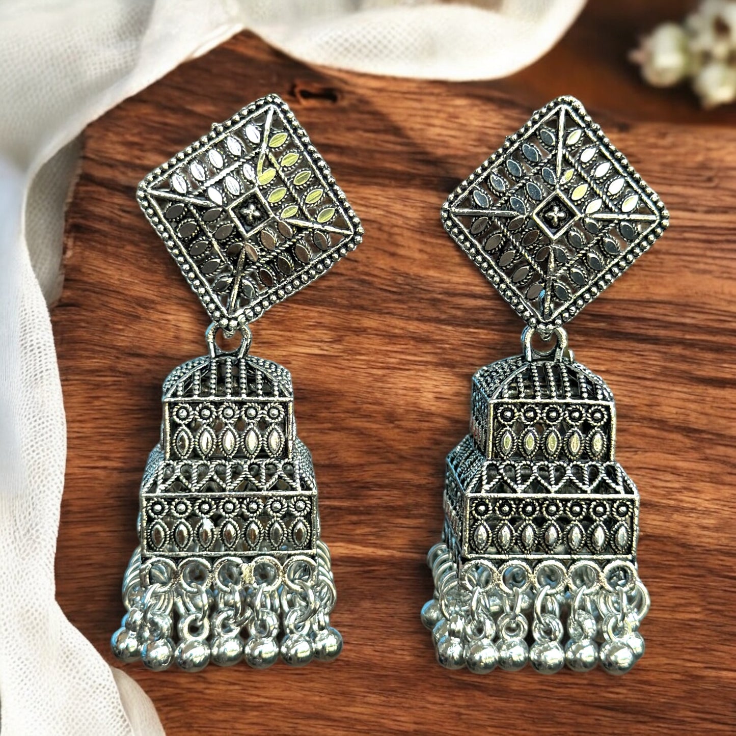 Silver Oxidised Long Jhumka Earring