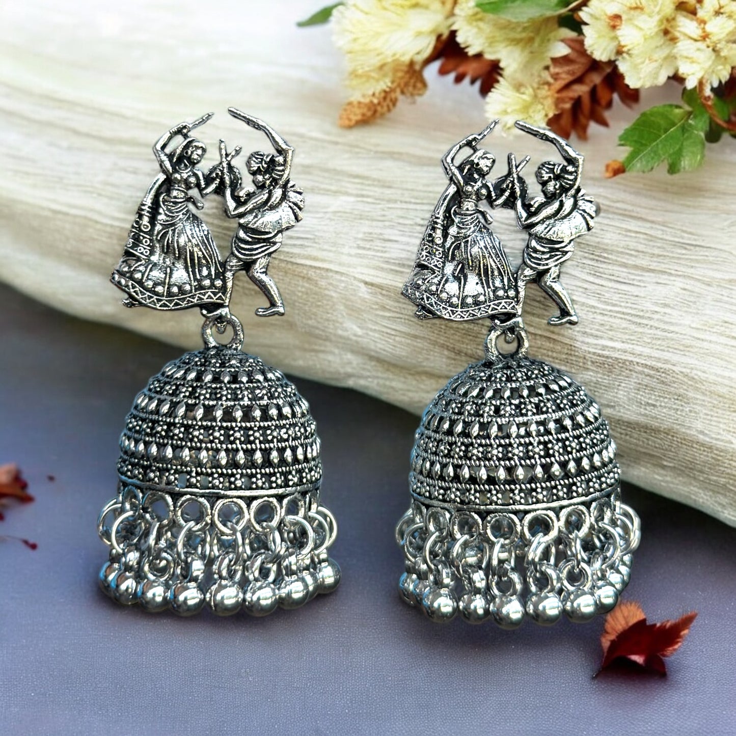 Silver Oxidised Navaratri Jhumka Earrings