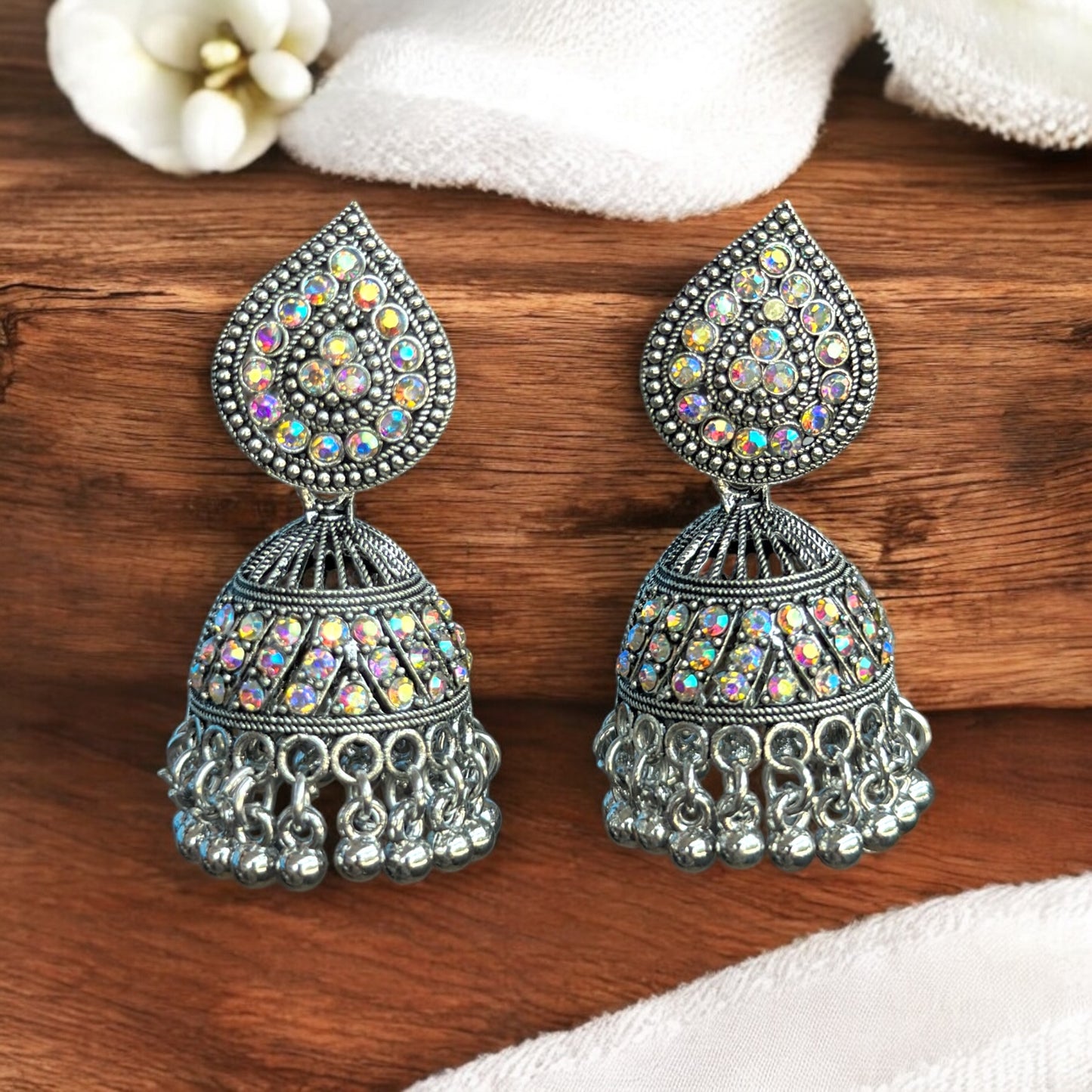 Silver Multi Colour Oxidised Jhumka Earring