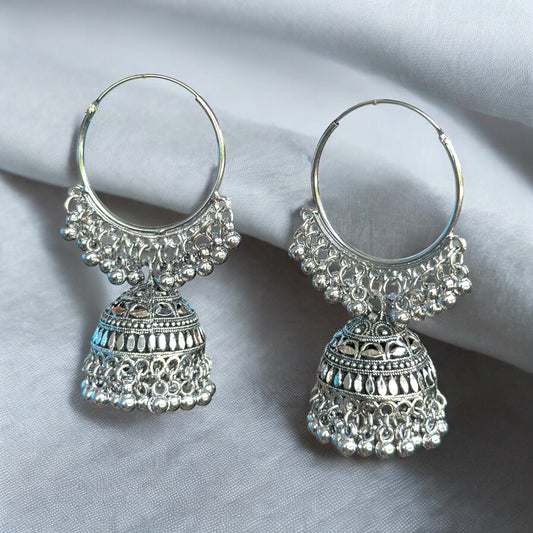 Silver Oxidised Jhumka Earrings