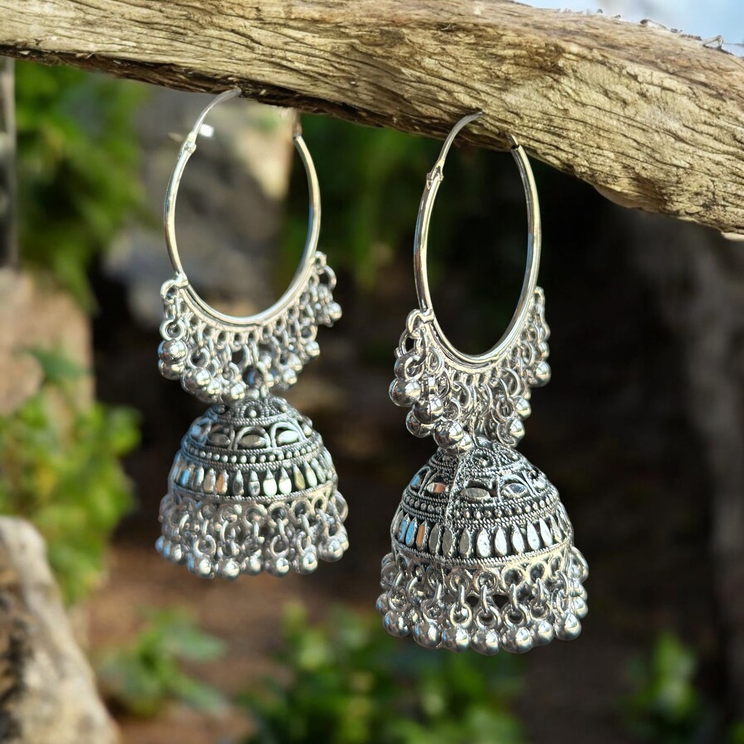 Silver Oxidised Jhumka Earrings