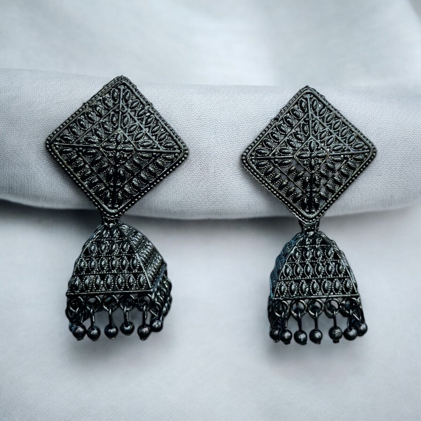 Black Oxidised Triangle Jhumka Earring