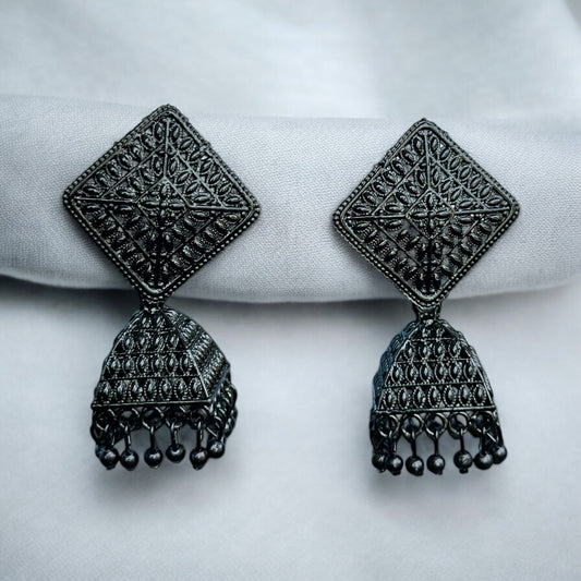 Black Oxidised Triangle Jhumka Earring