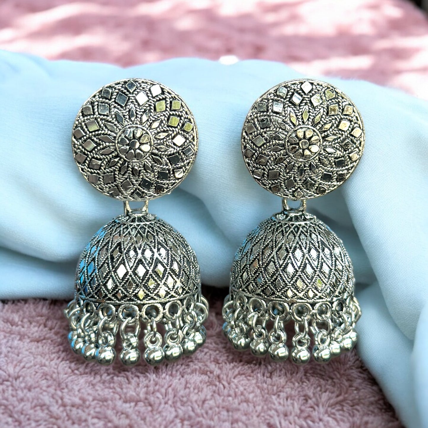 Silver Oxidised Jhumka Earrings