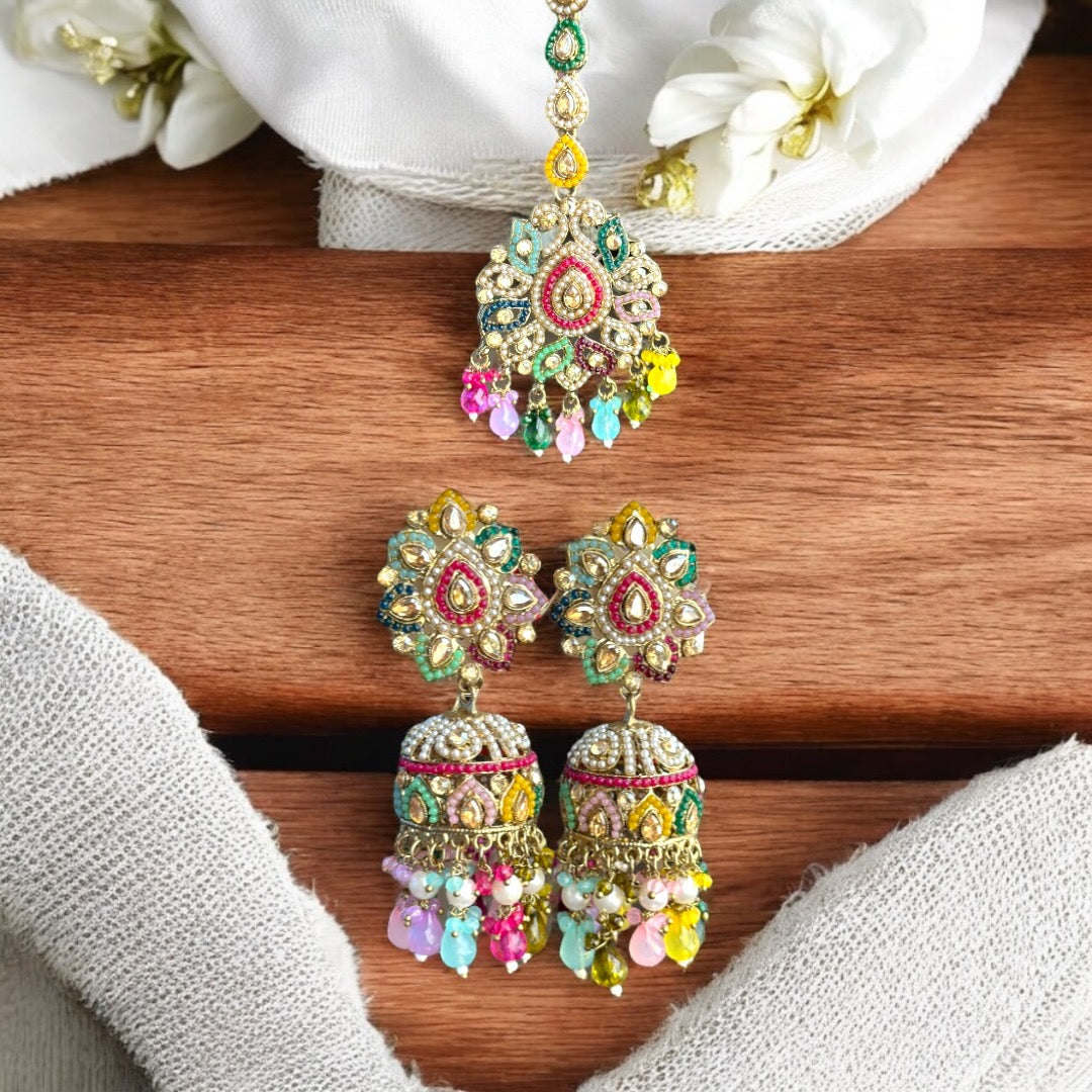 Multi Colour Earring With Mang Tikka