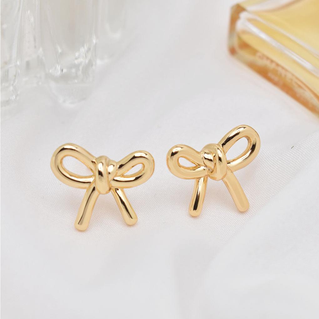 Golden Bow Earrings With Gift Box