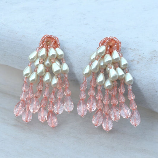 Pearl Fall Hand Beaded Earrings