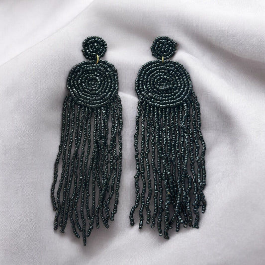 Black Hand Beaded Earring