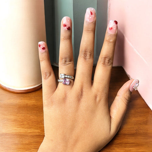 Pink Oval Radiant Cut Ring