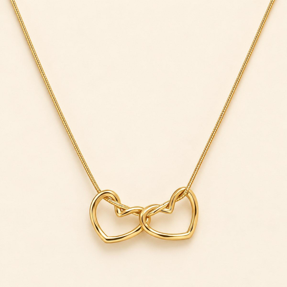 18K Gold Plated Double Heart Interlocking Pendant Necklace