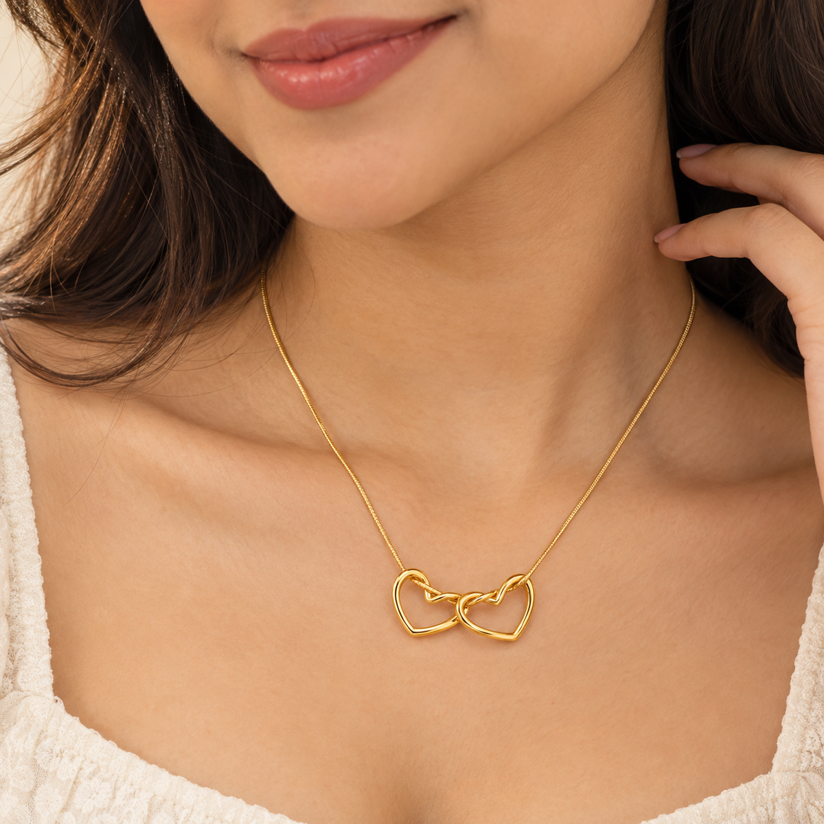 18K Gold Plated Double Heart Interlocking Pendant Necklace