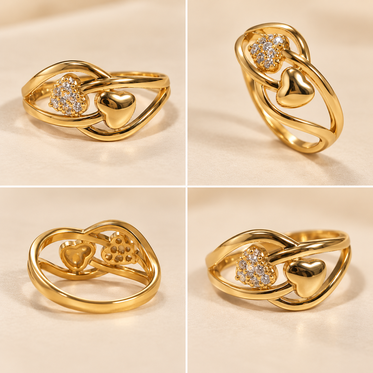 18K Gold Plated Double Heart Sparkle Gold Ring