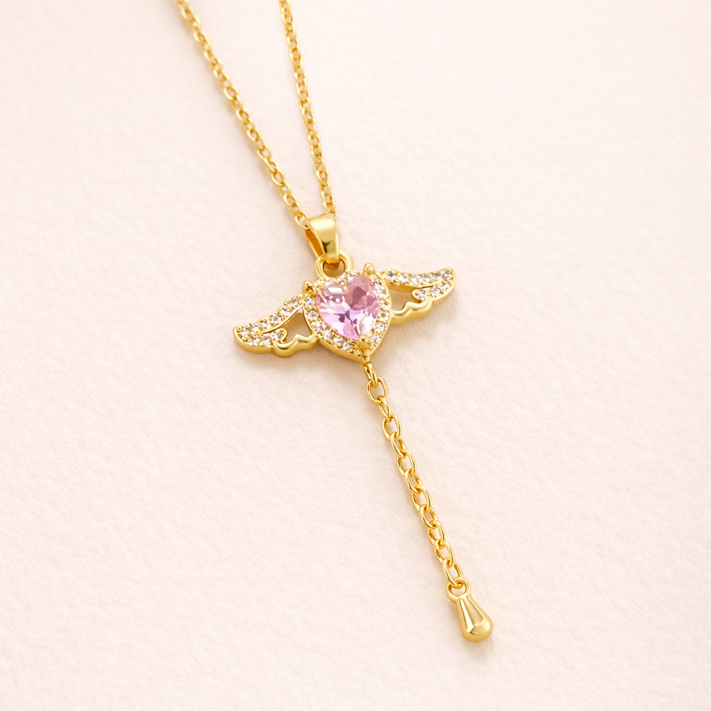 Wings of Love Anti Tarnish Pink Necklace