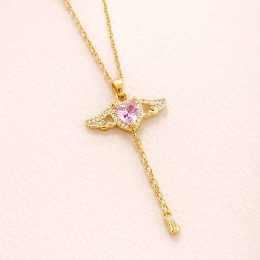 Wings of Love Anti Tarnish Pink Necklace