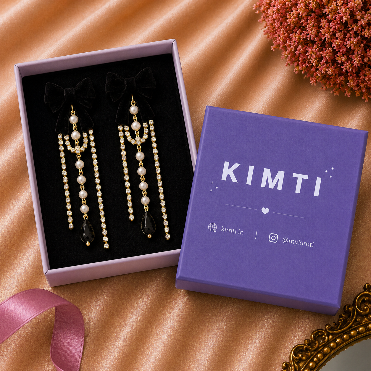 Midnight Velvet Pearl Cascade Earrings