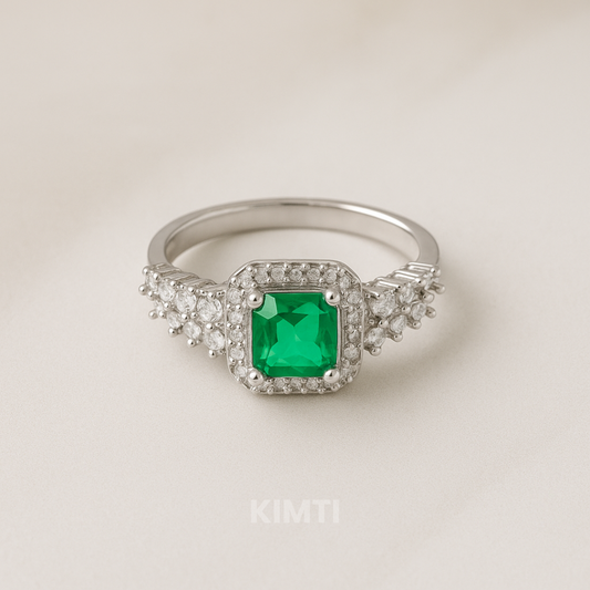 Silver Green Pearl Ring